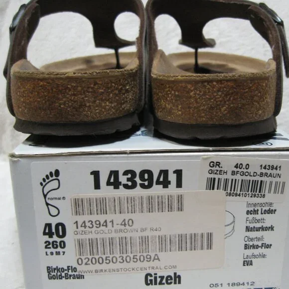 Birkenstock GIZEH Gold-Brown Birko Flor 40 R US W 9 M 7 USED - Picture 9 of 11